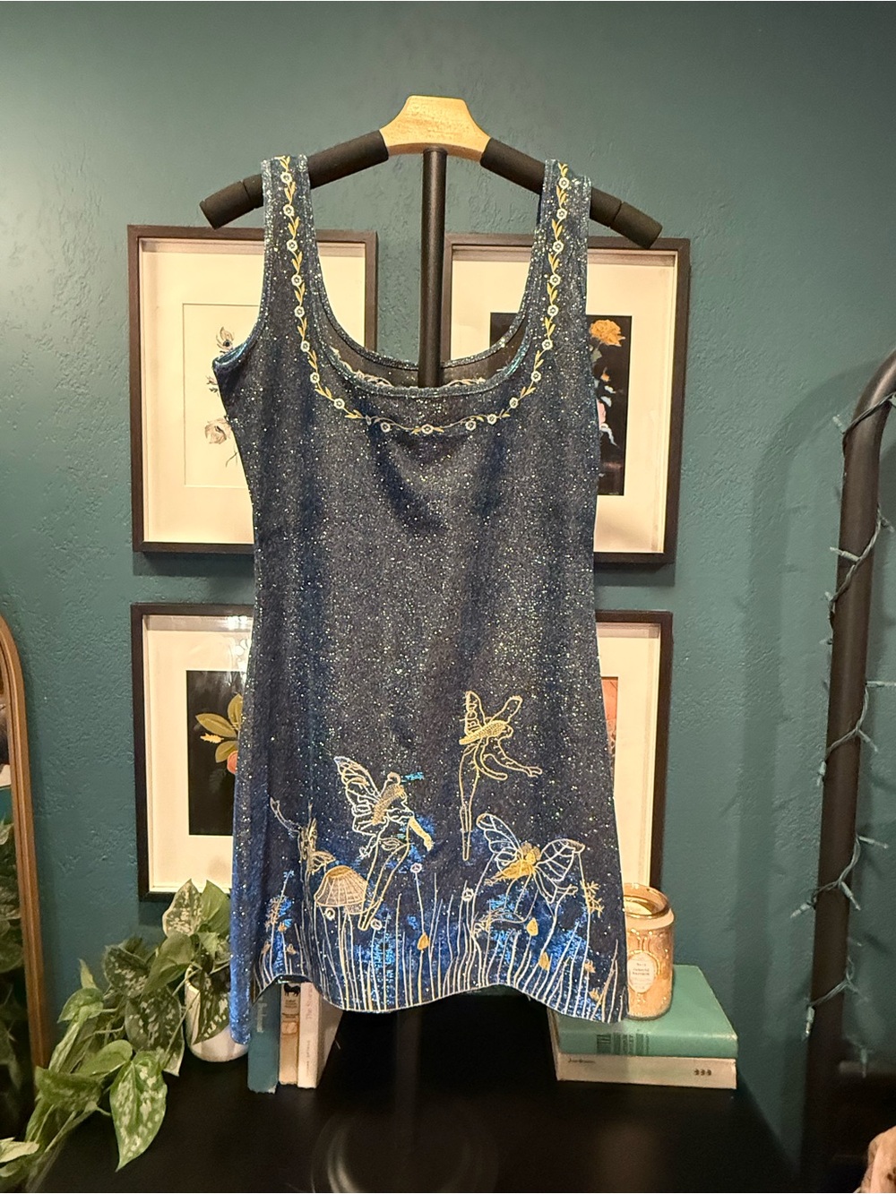 Embellished Navy Floral Fairy Tank Top